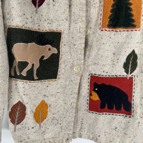 Vintage 90s Craft & Barrows Beige Autumn Grandma Wool Sweater Cardigan / Small - Picture 4 of 8